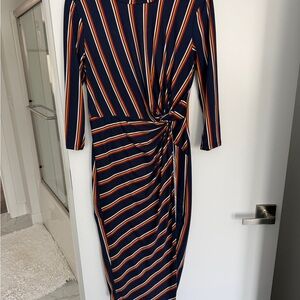 Nine Britton Navy and Orange Striped Dress